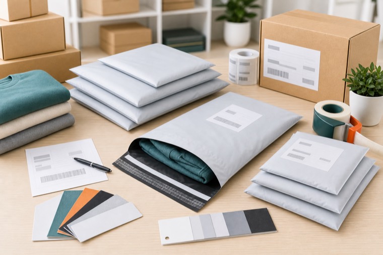 Ecommerce packing desk with opaque courier bags