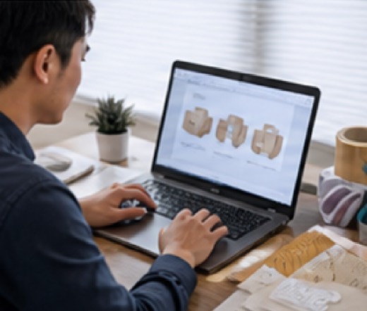 Buyer submitting packaging requirements on a laptop