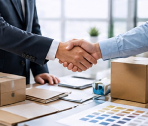 Business people confirming a packaging solution