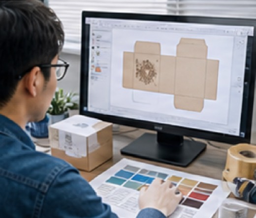 Designer preparing custom packaging artwork layout
