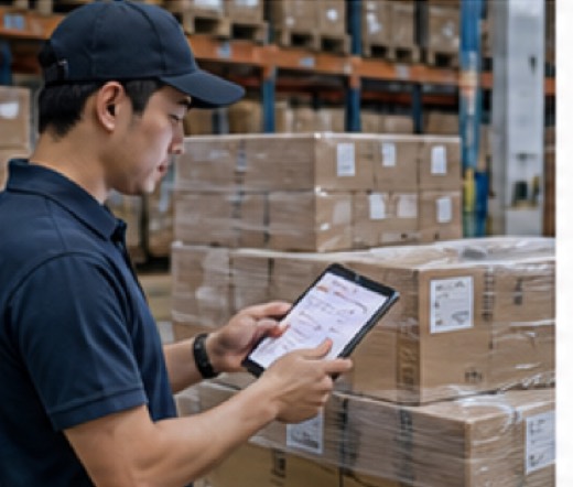 Warehouse staff following shipment logistics