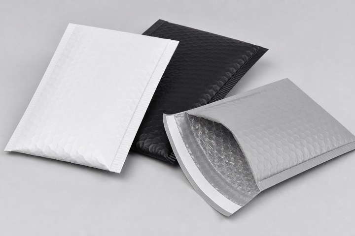 Poly bubble mailers with PE outer film and open bubble lining