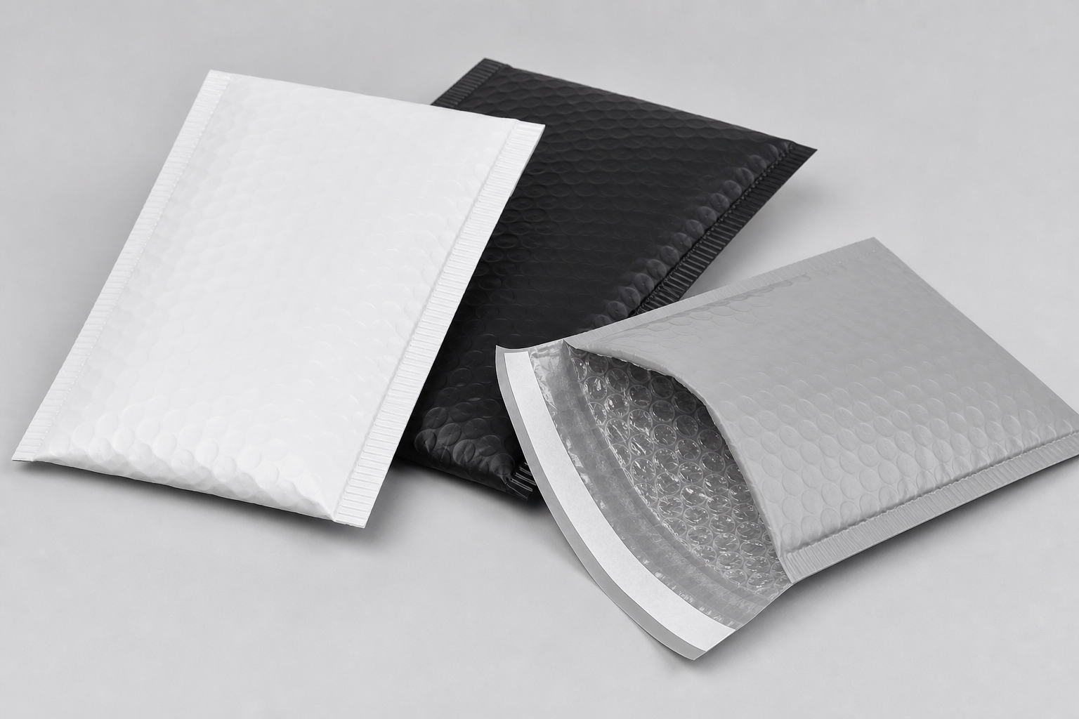 Poly bubble mailers with PE outer film and open bubble lining